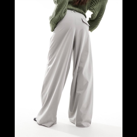 Bershka Boxer High Rise Wrap Over Wide Leg Tailored Trouser Pants Stone Size 10 - Picture 4 of 16